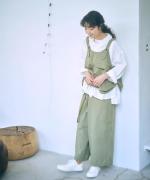 コットンリネンライトチノ　ベルト付きパンツ