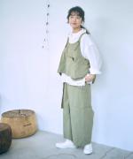 コットンリネンライトチノ　ベルト付きパンツ