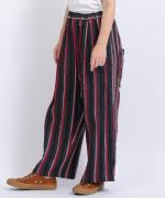 リネンストライプ　フル丈パンツ