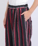 リネンストライプ　フル丈パンツ