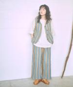 リネンストライプ　フル丈パンツ