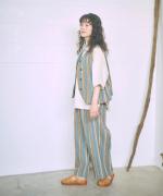 リネンストライプ　フル丈パンツ