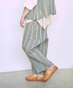 リネンストライプ　フル丈パンツ