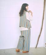 リネンストライプ　フル丈パンツ