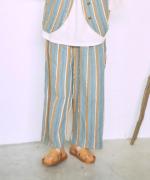 リネンストライプ　フル丈パンツ