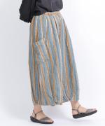 リネンストライプ　8分丈バルーンパンツ