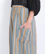 リネンストライプ　8分丈バルーンパンツ