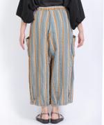 リネンストライプ　8分丈バルーンパンツ