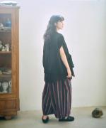 リネンストライプ　8分丈バルーンパンツ