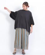 リネンストライプ　8分丈バルーンパンツ