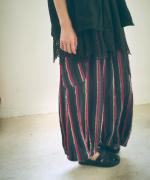 リネンストライプ　8分丈バルーンパンツ