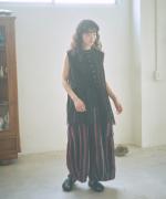 リネンストライプ　8分丈バルーンパンツ