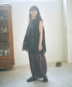 リネンストライプ　8分丈バルーンパンツ