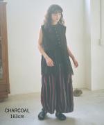 リネンストライプ　8分丈バルーンパンツ