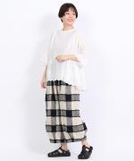 スカラップ刺繍コットンリネンボイル　5分袖プルオーバー