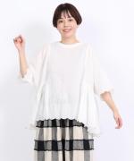 スカラップ刺繍コットンリネンボイル　5分袖プルオーバー