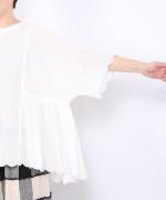 スカラップ刺繍コットンリネンボイル　5分袖プルオーバー