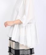 スカラップ刺繍コットンリネンボイル　5分袖プルオーバー