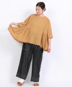 スカラップ刺繍コットンリネンボイル　5分袖プルオーバー