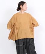 スカラップ刺繍コットンリネンボイル　5分袖プルオーバー