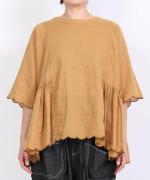 スカラップ刺繍コットンリネンボイル　5分袖プルオーバー