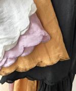 スカラップ刺繍コットンリネンボイル　5分袖プルオーバー