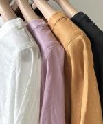 スカラップ刺繍コットンリネンボイル　5分袖プルオーバー