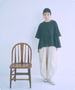 スカラップ刺繍コットンリネンボイル　5分袖プルオーバー