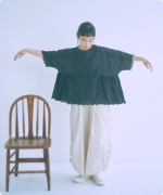 スカラップ刺繍コットンリネンボイル　5分袖プルオーバー