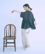 スカラップ刺繍コットンリネンボイル　5分袖プルオーバー