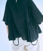 スカラップ刺繍コットンリネンボイル　5分袖プルオーバー