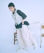 スカラップ刺繍コットンリネンボイル　5分袖プルオーバー