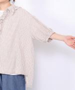 シャーリングチェック　フリルブラウス