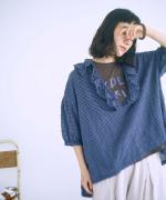 シャーリングチェック　フリルブラウス