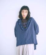 シャーリングチェック　フリルブラウス