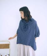 シャーリングチェック　フリルブラウス