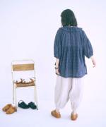 シャーリングチェック　フリルブラウス