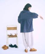 シャーリングチェック　フリルブラウス