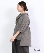 シャーリングチェック　フリルブラウス