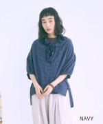 シャーリングチェック　フリルブラウス