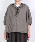 シャーリングチェック　フリルブラウス