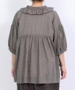 シャーリングチェック　フリルブラウス