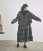 ブロックチェックカットジャガード　ボレロブラウス