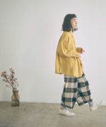 ブロックチェックカットジャガード　バルーンパンツ