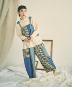 デニム×ヒッコリーストライプ　パンツ