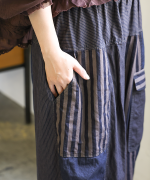 デニム×ヒッコリーストライプ　パンツ