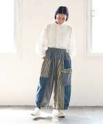 デニム×ヒッコリーストライプ　パンツ