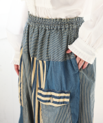 デニム×ヒッコリーストライプ　パンツ