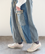 デニム×ヒッコリーストライプ　パンツ