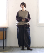 デニム×ヒッコリーストライプ　パンツ